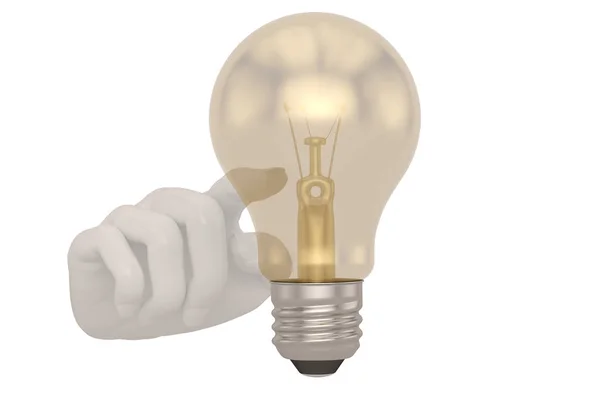 Glödlampa med hand Isolerad på vit bakgrund. 3d illustrati — Stockfoto
