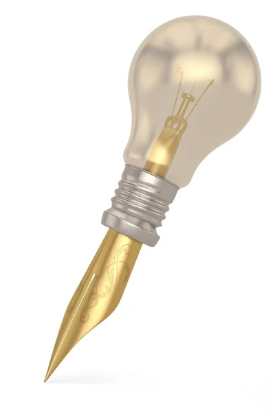 Light bulb with pen Isolated on white background. 3d illustratio — Stock Photo, Image