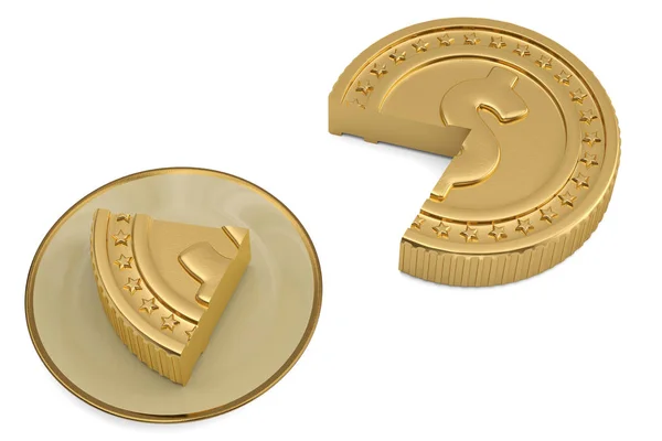 Torta di monete d'oro Isolato su sfondo bianco. Illustrazione 3d — Foto Stock