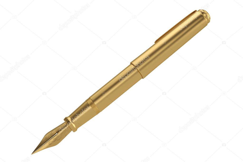 A golden pen Isolated on white background. 3d illustration