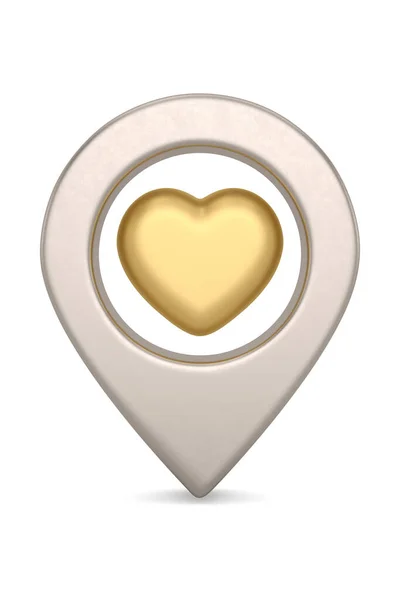 Χρυσή Καρφίτσα Χάρτη Καρδιάς Που Απομονώνεται Λευκό Φόντο Απεικόνιση — Φωτογραφία Αρχείου