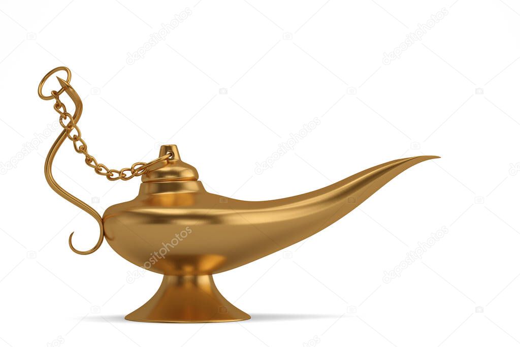Aladdin's Magic Lamp  isolated on gold background. 3D illustration.