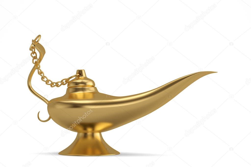 Aladdin's Magic Lamp  isolated on gold background. 3D illustration.