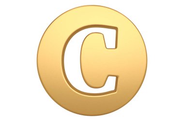 Beyaz arkaplanda izole edilmiş altın yuvarlak alfabe işareti. 3B illüstrasyon.