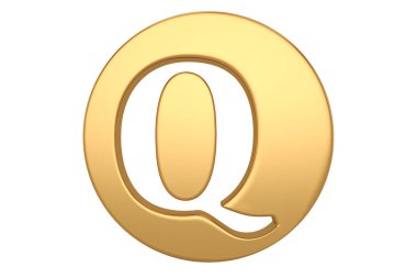 Beyaz arkaplanda izole edilmiş altın yuvarlak alfabe işareti. 3B illüstrasyon.