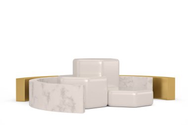 Beyaz arka planda izole edilmiş bir ürün podyumu. 3B illüstrasyon.