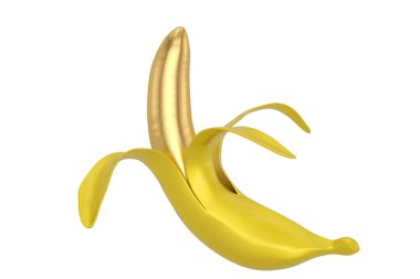 Beyaz arka planda izole edilmiş altın muz. 3B illüstrasyon.