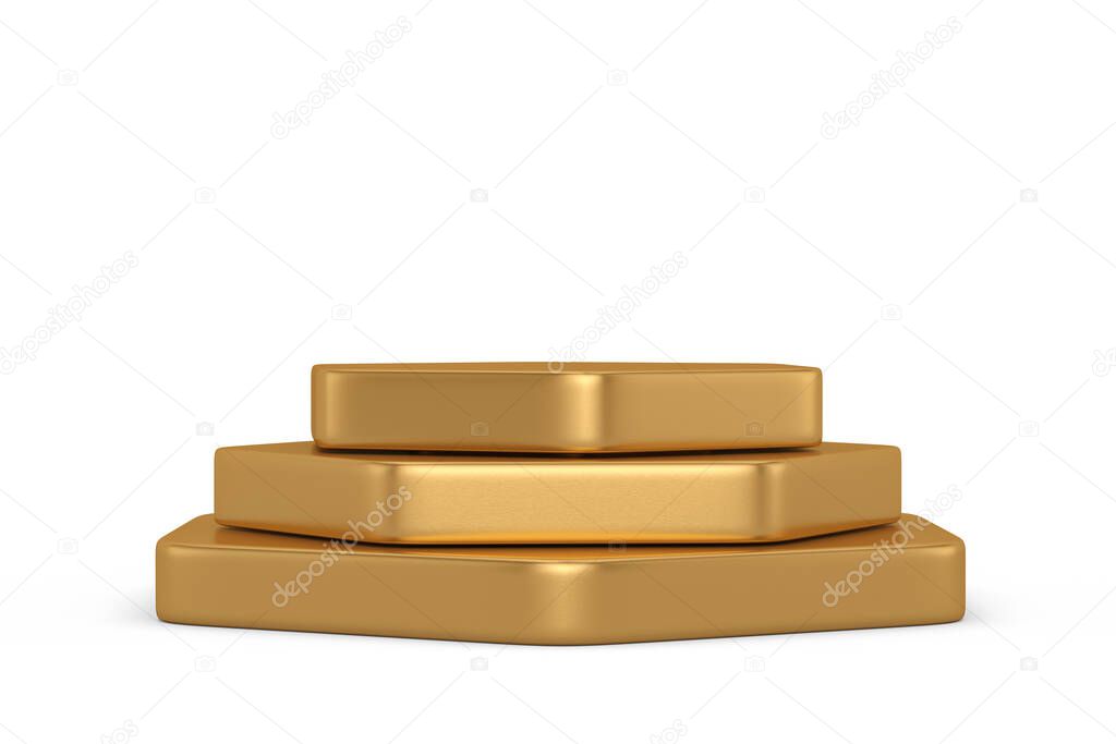Gold Product showcase podium  isolated on white background. 3D illustration.