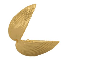 Beyaz arka planda izole edilmiş altın kabuk. Üç boyutlu illüstrasyon. 3B görüntüleme.