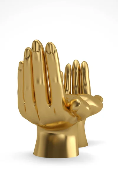Abstract Gold Hand Holding Mock Figure Isolated White Background Render — Stock Photo, Image