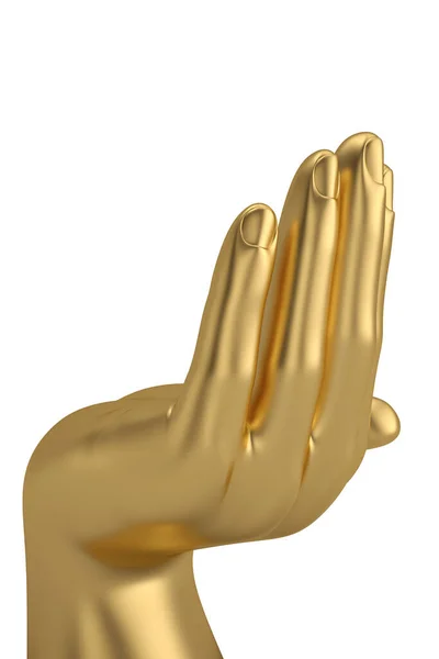 Astratto Gold Hand Holding Mock Figura Isolata Sfondo Bianco Rendering — Foto Stock