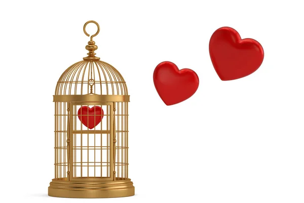 Copper Bird Cage Hearts Isolated White Background Render Illustration — Stock Photo, Image