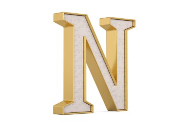 Altın çerçeveli lüks alfabe, beyaz arka planda izole edilmiş, 3 boyutlu. 3B illüstrasyon.