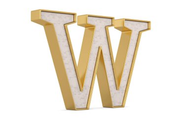 Altın çerçeveli lüks alfabe, beyaz arka planda izole edilmiş, 3 boyutlu. 3B illüstrasyon.