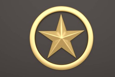 Siyah arka planda altın yıldız, 3 boyutlu görüntüleme. 3B illüstrasyon.