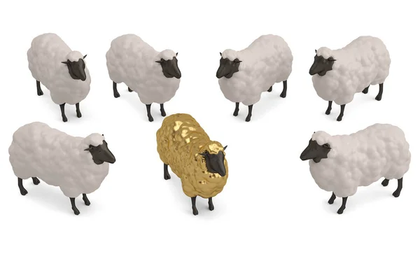 Golden Sheep Isolated White Background Render Illustration — Stock Photo, Image