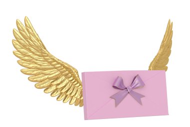 Beyaz Arkaplanda izole edilmiş altın kanatlar, 3D görüntüleme. 3B illüstrasyon.