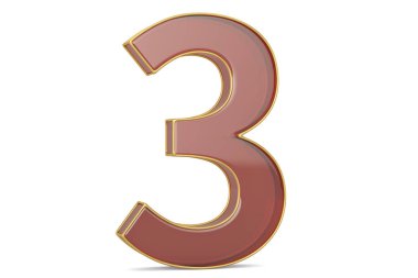 Beyaz arka planda izole edilmiş altın çerçeve numarası, 3 boyutlu. 3B illüstrasyon.