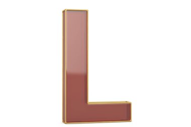 Beyaz arka planda izole edilmiş altın çerçeve alfabesi, 3 boyutlu. 3B illüstrasyon.