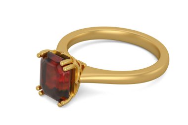 Gemstone yüzüğü beyaz arka planda izole edildi, 3 boyutlu görüntüleme. 3B illüstrasyon.