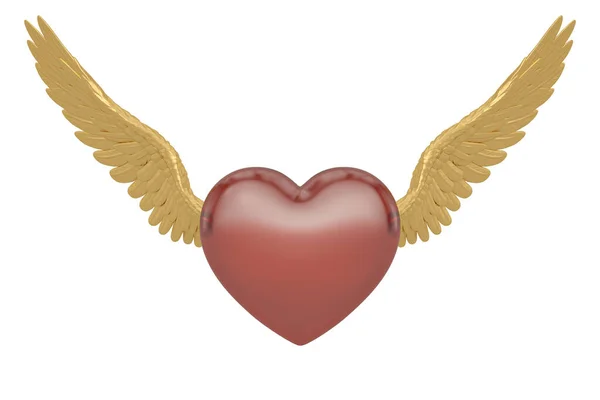 Gouden Vleugels Met Hart Geïsoleerd Witte Achtergrond Renderen Illustratie — Stockfoto