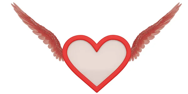Červená Křídla Rámečkem Srdce Izolované Bílém Pozadí Vykreslování Ilustrace — Stock fotografie