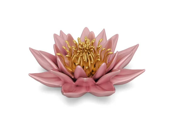 A golden lotus Isolated On White Background, 3D render. 3D illustration.