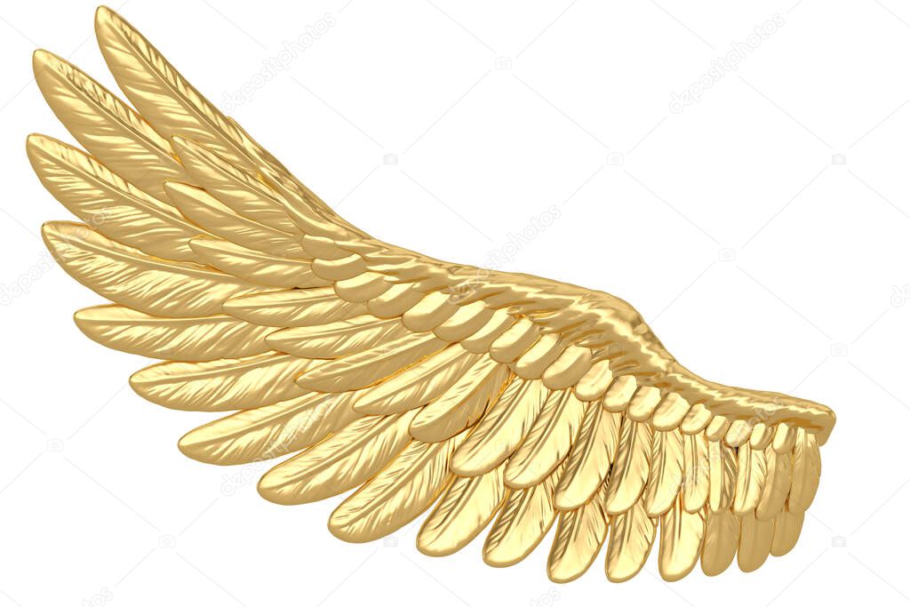 A gold wing Isolated On White Background, 3D render. 3D illustration.