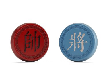 Çin satranç taşları, beyaz arka planda izole edilmiş, 3 boyutlu. 3B illüstrasyon.