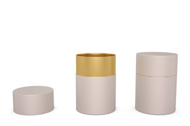 Beyaz teneke kutu siyah arka planda, 3 boyutlu. 3B illüstrasyon.