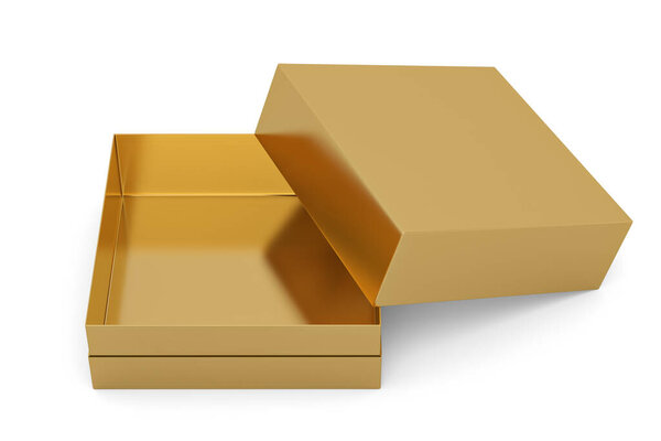 Luxury golden box Isolated On White Background, 3D render. 3D illustration.
