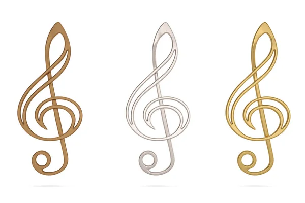 Nota Musicale Oro Argento Bronzo Isolata Sfondo Bianco Rendering Illustrazione — Foto Stock