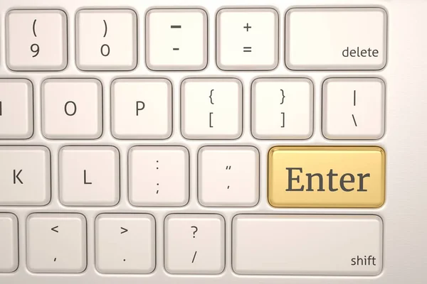 Computer Keyboard Gold Enter Button Render Illustration — Stock Photo, Image