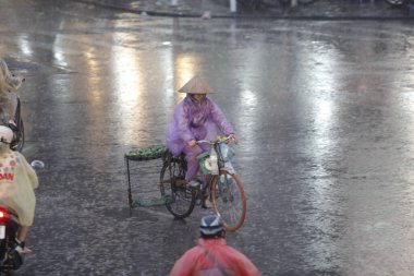 HANOI, VIETNAM - 21 Ağustos 2020 'de Hanoi, Vietnam' da sabah erken saatlerde satıcı için küçük bir pazar. Vietnam çiçekçisi satıcısı. içinde