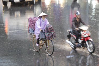 HANOI, VIETNAM - 21 Ağustos 2020 'de Hanoi, Vietnam' da sabah erken saatlerde satıcı için küçük bir pazar. Vietnam çiçekçisi satıcısı. içinde