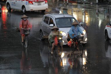 HANOI, VIETNAM - 21 Ağustos 2020 'de Hanoi, Vietnam' da sabah erken saatlerde satıcı için küçük bir pazar. Vietnam çiçekçisi satıcısı. içinde