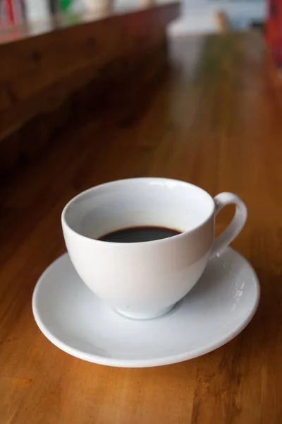 Cup Coffee Wooden Table Top View — Stock Photo, Image