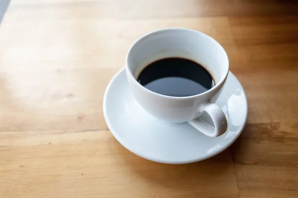 Cup Coffee Wooden Table Top View — Stock Photo, Image