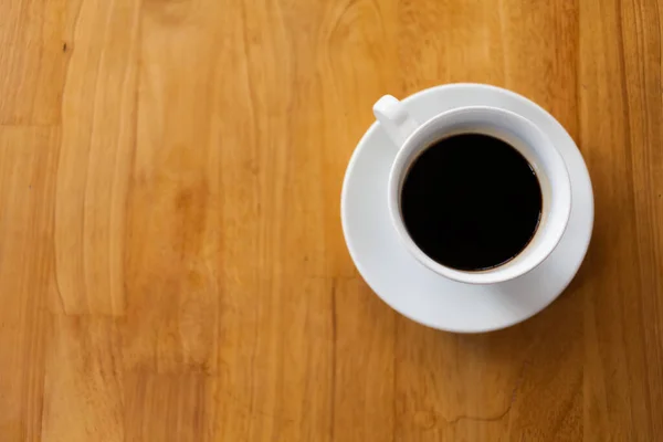 Cup Coffee Wooden Table Top View — Stock Photo, Image