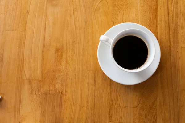 Cup Coffee Wooden Table Top View — Stock Photo, Image