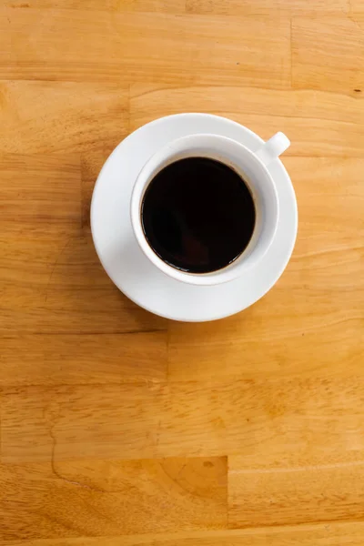 Egy Csésze Kávé Fából Készült Asztalon Felülnézet — Stock Fotó