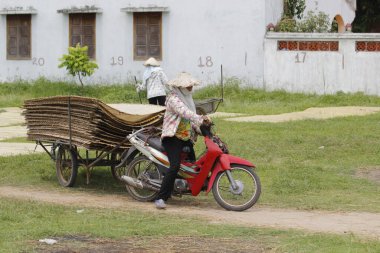 CuDa Köyü - Hanoi - Vietnam - 21 Haziran 2015 - Arrowroot vermicelli- bambu çitleri üzerinde kurutulan özel bir Vietnam eriştesi