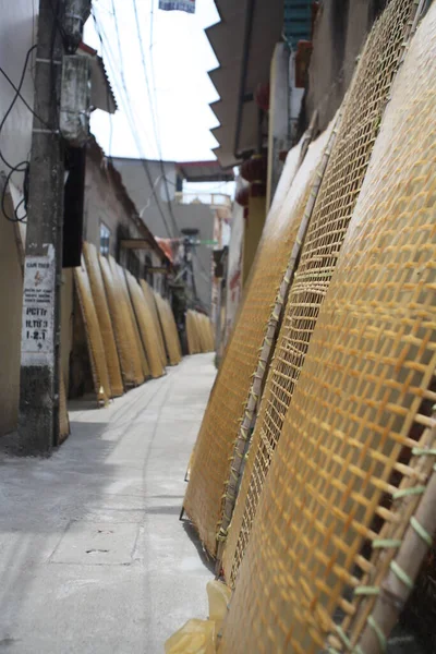 CuDa Köyü - Hanoi - Vietnam - 21 Haziran 2015 - Arrowroot vermicelli- bambu çitleri üzerinde kurutulan özel bir Vietnam eriştesi