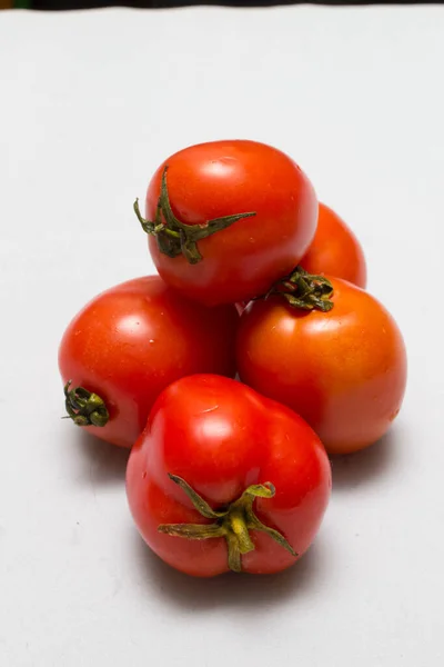 Sappige Rode Tomaten Tafelkleed Caro Achtergrond — Stockfoto