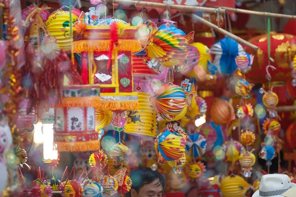 Hanoi Vietnam September 2020 Traditionell Marknad Säljer Färgglada Lyktor Med — Stockfoto