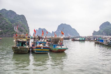 Ha Long Körfezi, Vietnam-29 Kasım 2014: Ha long Bay 'de balıkçı teknesi, Halong Körfezi, Vietnam, Güneydoğu Asi