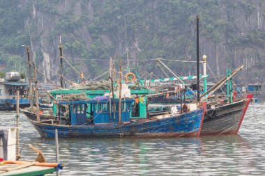 Ha Long Körfezi, Vietnam-29 Kasım 2014: Ha long Bay 'de balıkçı teknesi, Halong Körfezi, Vietnam, Güneydoğu Asi