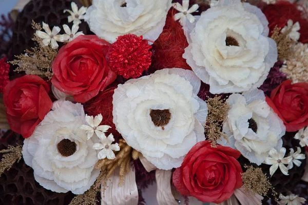 Közelkép Nagy Gyönyörű Csokor Vegyes Virág Virág Háttér Tapéta Virágüzlet — Stock Fotó