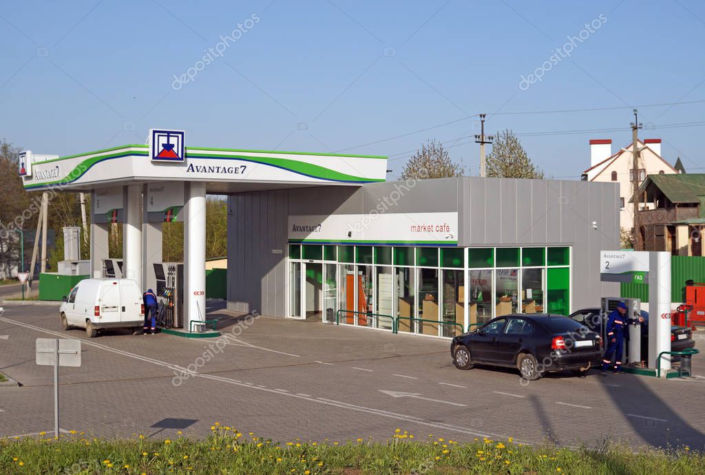 Khmelnitsky, Ukraine - April 26, 2019: Avantage7 gas filling station. Avantage7 is local operator for the retail supply of liquefied gas and gasoline.