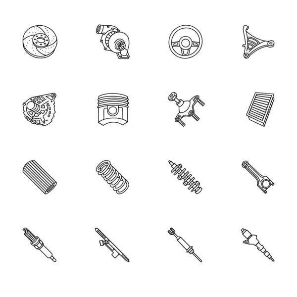Yedek yedek parça. İzometrik taslak simgeleri. 3B pictogram vektör kümesi
